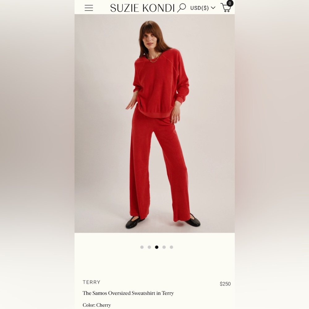 Suzi Kondi Samos Oversized Terry Sweatshirt Cherry Red Crew Neck